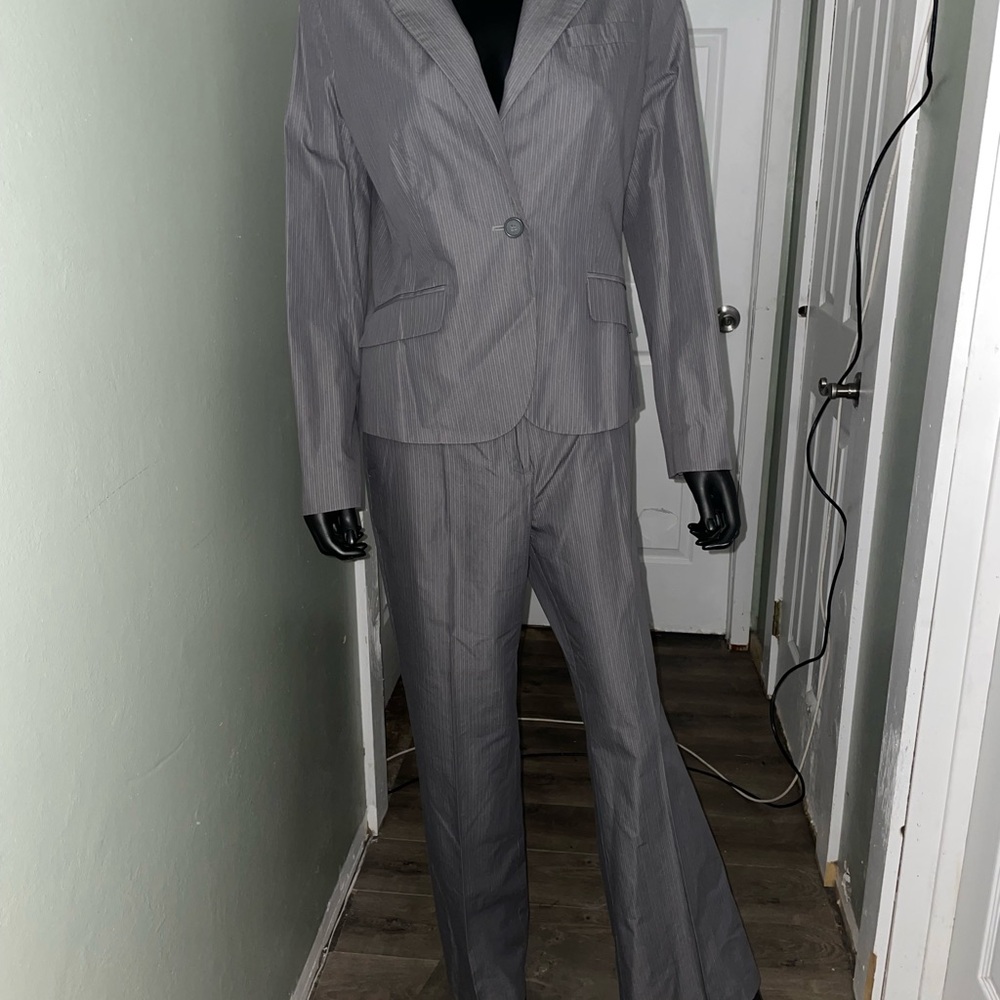 New York & Company Charcoal Striped Pantsuit